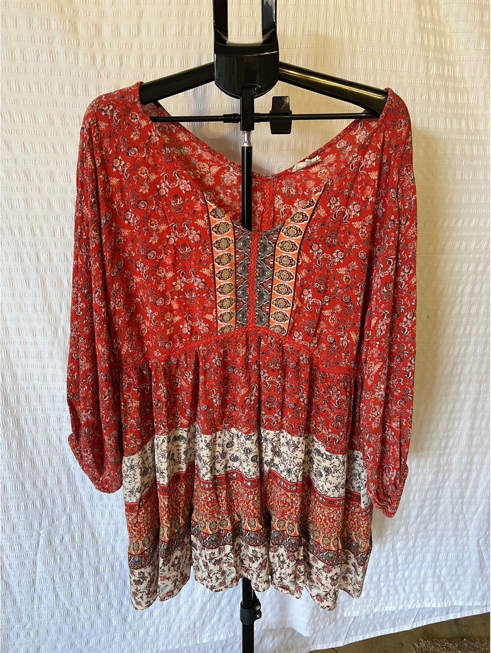 Romantic Gypsy 2X Boho Red Paisley Floral Tunic Top 100% Rayon India Hippie
